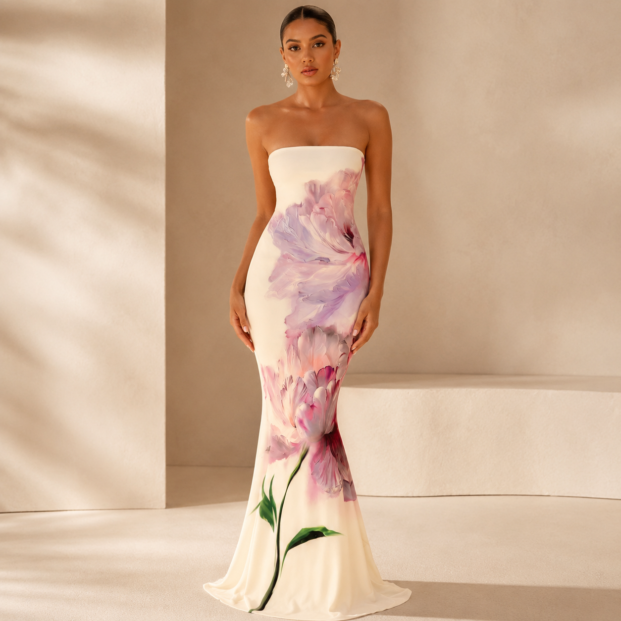 Floral Strapless Mermaid Maxi Gown