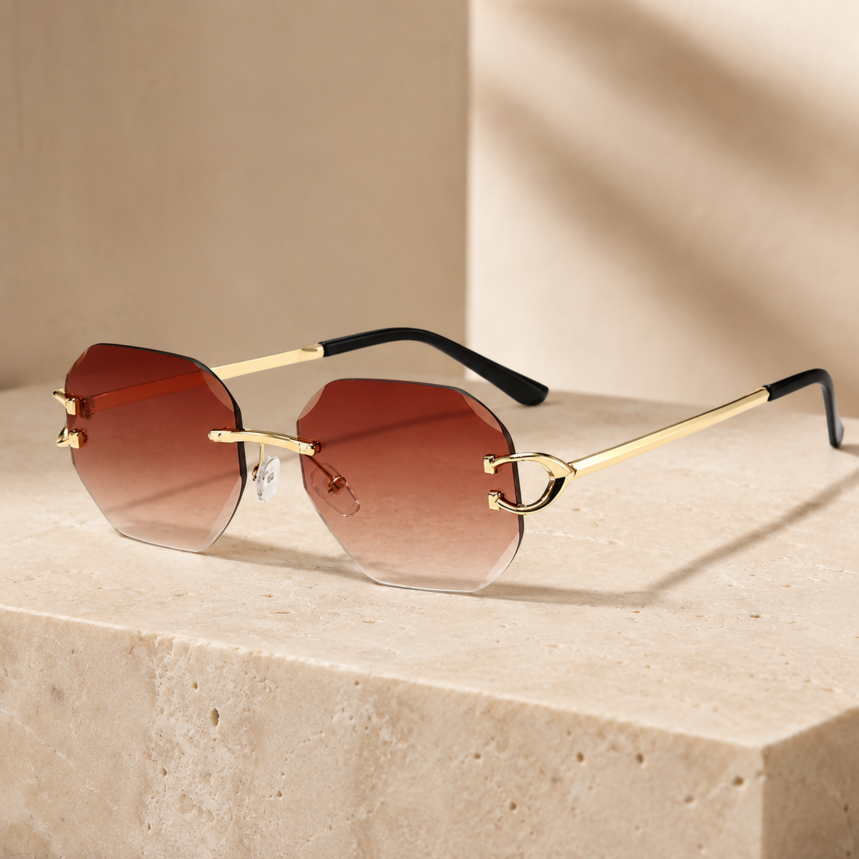 Rimless Octagonal Gradient Fashion Sunglasses